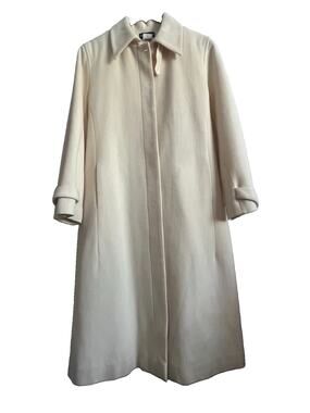 Harvé Benard Wool Blend Long Coat Womens 14 Ivory Belted Hidden Button Classic